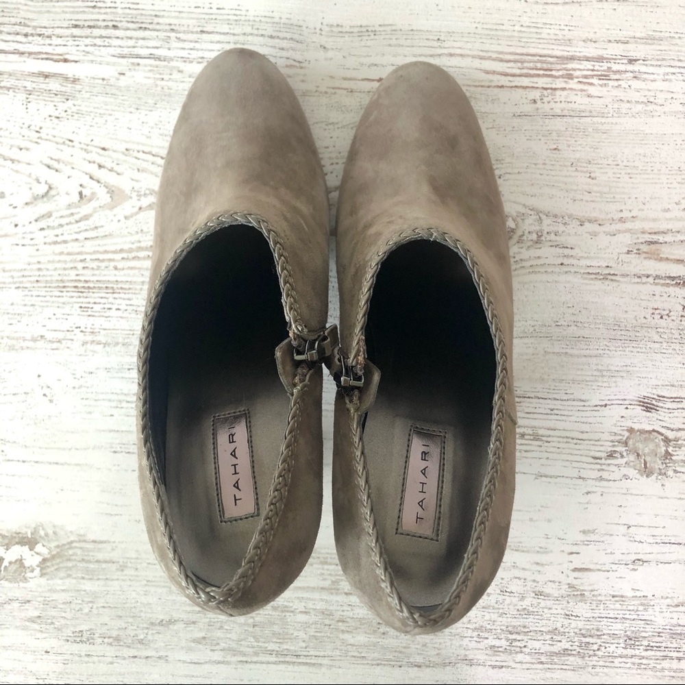 TAHARI Taupe Suede Rosalee Braid Ankle Booties 8 - Picture 4 of 13